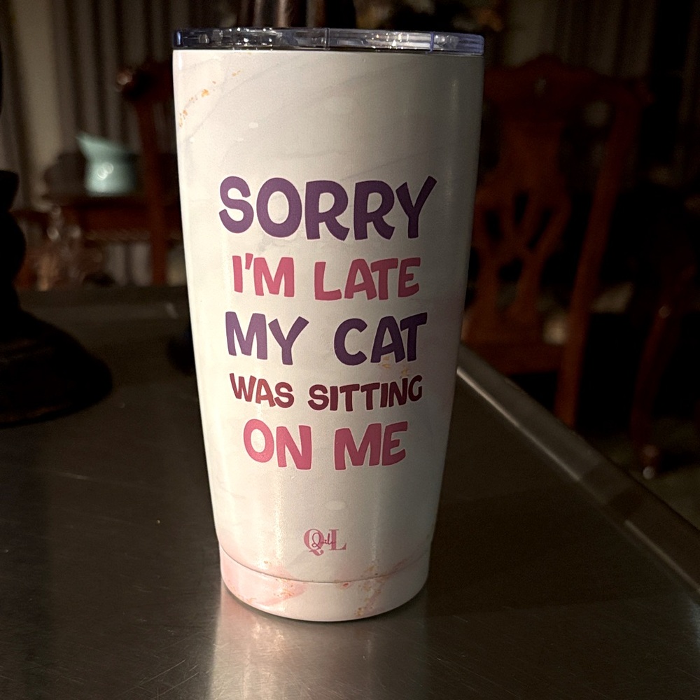 White and Purple Cat Quote Tumbler